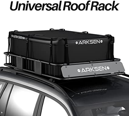 ARKSEN Heavy Duty 64 Inch Universal Roof Rack Cargo Extension with Soft-Shell Waterproof Cargo Bag Car Top Luggage Holder Carrier Basket for SUV, Truck, or Car Storage ​- Black