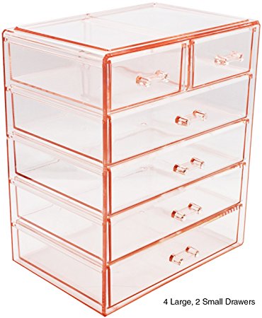 Sorbus Cosmetics Makeup and Jewelry Big Pink Storage Case Display- 4 Large and 2 Small Drawers Space- Saving, Stylish Acrylic Bathroom Case