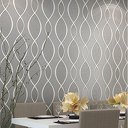 Blooming Wall: Extra-thick Non-woven Modern Leaf Flow Embossed Textured Wallpaper for Livingroom Bedroom, 20.8 In32.8 Ft=57 Sq.ft,gray with slightly light purple&beige