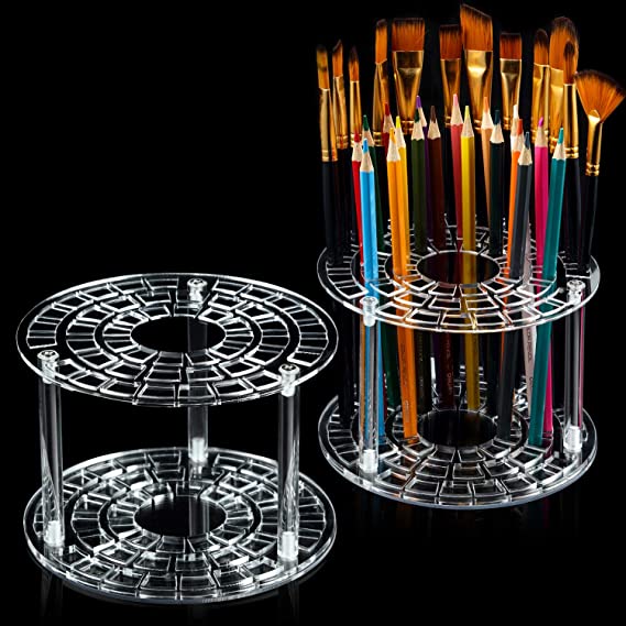 2 Sets 49 Hole Pencil Brush Holder 6 x 4 Inch Clear Acrylic Pen Holder Desk Stand Organizer Paint Brushes Display for Pencils Brushes Storage