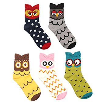 Casual Women Socks, WISH Animal Owl Pattern Cotton Socks (5 Pack)