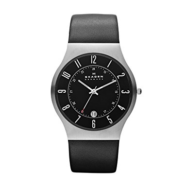 Skagen Men's 37mm Grenen Black Leather and Steel Watch