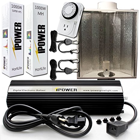 iPower GLSETX1000DHMAC6 Light Digital Dimmable HPS MH Grow Light System for Plants with Air Cooled Hood Set, 1000-Watt