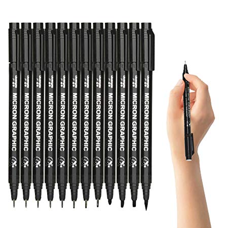 Hand Lettering Pens, Calligraphy Brush Pen, 12 Size Black Markers Set for Artist Sketch, Technical, Beginners Writing, Art Drawings, Signature, Water Color Illustrations, Bullet Journaling