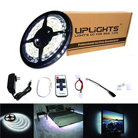 RoLightic LED Strip Light 16.4ft 300leds White 6000K 3528 Led Tape Lights Full Kit with 11key RF Remote Controller & 2A Power Supply for Home Lighting, Kitchen, Indoor Decoration (Pure White)