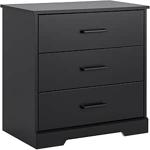 Prepac Three Drawer Nightstand, 16.25in x 27.5in x 26.75in, Rustic Black