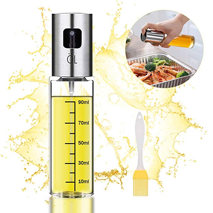 Oil Sprayer, Sunlier Olive Oil Sprayer For Cooking Refillable Oil and Vinegar Dispenser Bottle with Basting Brush For BBQ, Cooking, Baking, Roasting and Grilling.
