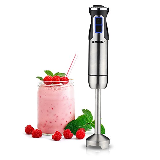 Mueller Ultra-Stick Best 9 speed Powerful Immersion Multi-Purpose Hand Blender 500W Heavy Duty Pure Copper Motor Brushed Stainless Steel Finish Includes 20oz BPA Free Blending Cup