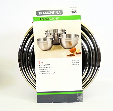 Tramontina ProLine 3 Pk Mixing Bowls 3 Qt 5 Qt 8 Qt