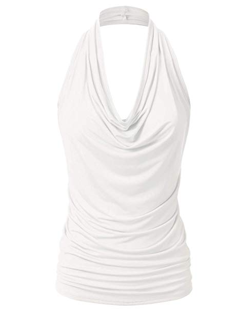 EIMIN Women's Casual Halter Neck Draped Front Sexy Backless Tank Top (S-3XL)