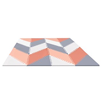 Skip Hop Baby Infant and Toddler Geo Playspot Foam Floor Tile Playmat, Grey - Peach, Chevron