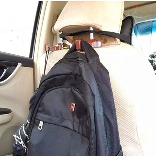 Car Vehicle Back Seat Hidden Hook,2 PCS Universal Car Vehicle Back Seat Headrest Hanger Holder Hook for Shopping Bag Purse Cloth Coat Grocery Handbags Grocery Bag (Brown)