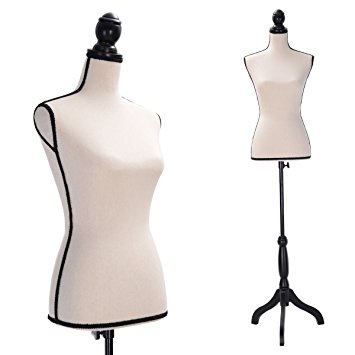 JAXPETY Female Mannequin Torso Clothing Display W/Black Tripod Stand New Beige