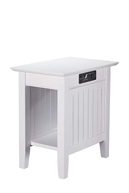 Atlantic Furniture AH13312 Nantucket Chair Side Table with Charging Station, White