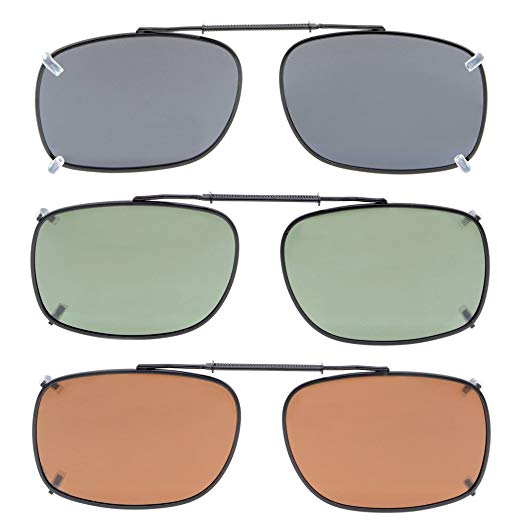 Eyekepper Grey/Brown/G15 Lens 3-pack Clip-on Polarized Sunglasses 54x37MM