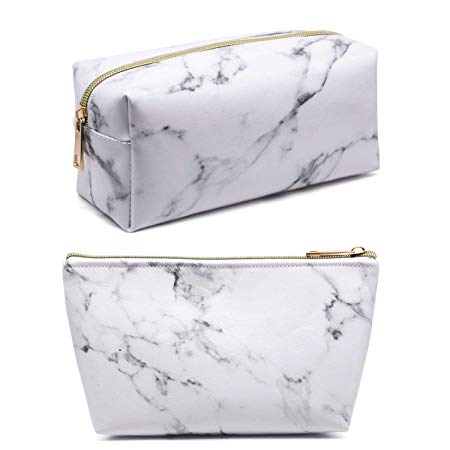 Marble Makeup Bag,2 Pack Marble Cosmetic Bag Small Makeup Pouch for Purse Waterproof Marble Pattern Cosmetic Pouch (White)