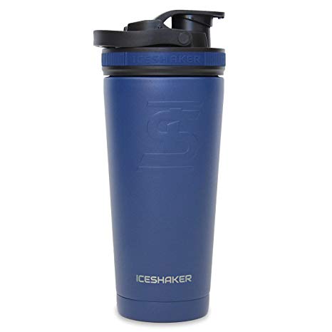 Ice Shaker Stainless Steel Insulated Water Bottle Protein Mixing Cup (As seen on Shark Tank) (Navy 26 oz)