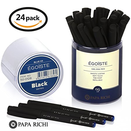 Papa Richi LUXURY Gel Pens EGOISTE (Pack of 24) with Kernel 0.5mm – Premium Quality & Easy Writing - Black Color with Blue Ink - Business Gift Pens - 30 Day Warranty