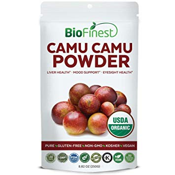 Biofinest Camu Camu Powder - USDA Certified Organic Pure Gluten-Free Non-GMO Kosher Vegan Friendly - Natural Vitamin C Supplement for Healthy Eyesight,Liver, Mood Support (250g)