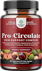 Vein Support Supplements Leg and Veins - Full Body Circulation Supplement for Spider & Varicose Veins and Improved Flow with Horse Chestnut Extract & Flavonoids - Vegan Non-GMO Mini Caps (1 Month)