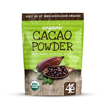 4Excelsior Raw Organic Cacao Powder for Smoothie, Coffee and Drink Mixs, Gluten-Free & GMO-Free & Vegan Friendly (12oz)