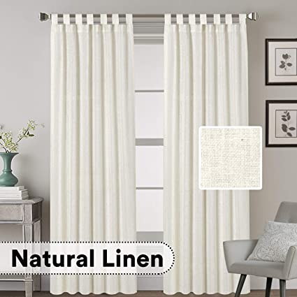 Linen Curtains Natural Linen Blended Curtains Tab Top Window Treatments Panels Drapes for Living Room / Bedroom, Elegant Energy Efficient Light Filtering Curtains (Set of 2, 52" x 84"，Ivory)