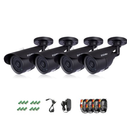 ZOSI 4 Pack 800TVL 960H Day Night Vision Weatherproof 42IR Infrared Lens Security Cameras Kits