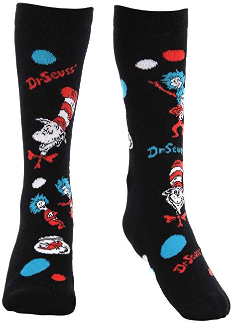 elope Dr. Seuss Cat in The Hat Pattern Crew Socks for Kids Black