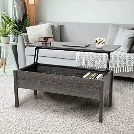 JAXPETY Lift Top Coffee Table with Hidden Compartment and Storage Cabinet, Modern Furniture for Home, Living Room, Reception Room, Grey Oak