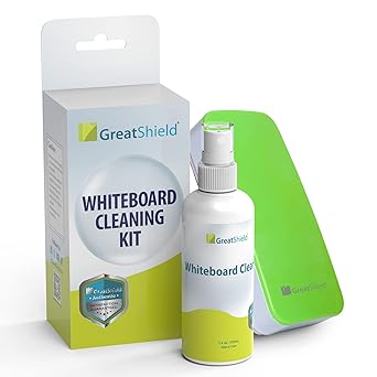 GreatShield Magnetic Whiteboard Eraser Cleaning Kit (Green), Dry Eraser, Glass Board Eraser, with 3.4 oz Note Board White Board Cleaner Spray Solution Included, for Classroom, Home and Office Use