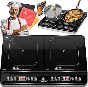 KESSER® Induktionskochplatte Induktionskochfeld 2 Platten 3500W Tragbares 57cm Kochplatte   3x Mikrofasertuch   1x Rezeptbuch, 8 Heizstufen, 4-Stunden-Timer, Touch-Steuerung, Booster-Funktion 220-240V