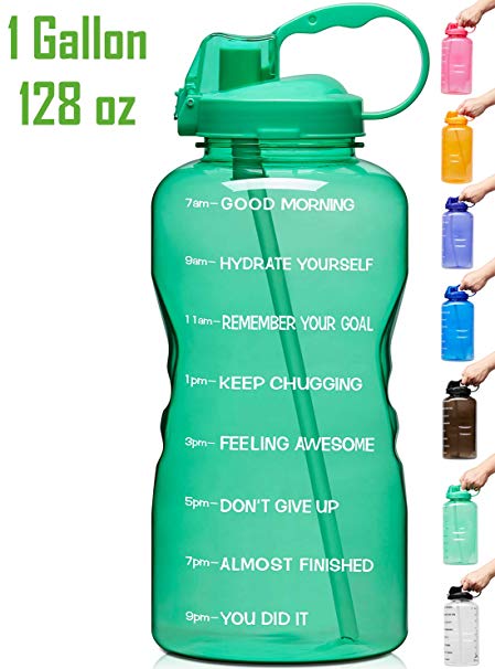 Venture Pal Large 128oz Leakproof BPA Free Fitness Sports Water Bottle with Motivational Time Marker & Straw to Ensure You Drink Enough Water Throughout The Day