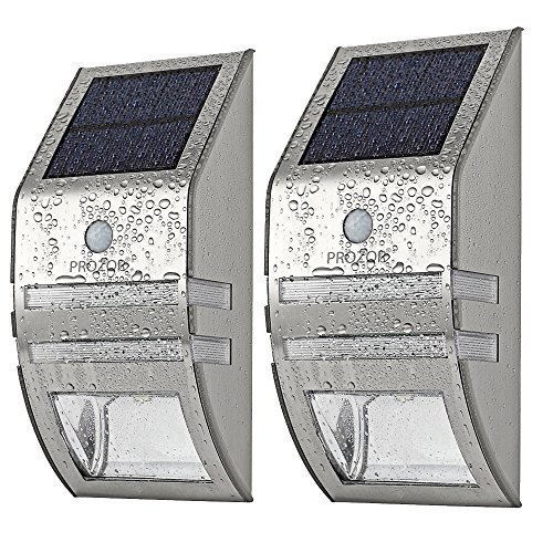 PROZOR 2 PCS Wireless Solar Light Garden Outdoor Wall Lights with PIR Motion Sensor - Super Bright Stainless Steel Case LED Light Night Light Pathway Light Security Bright for Fence Garden Yard Pathway Gutter Path Security
