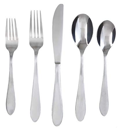Cambridge Silversmiths Apex Satin 20-Piece Flatware Silverware Set, Stainless Steel, Service for 4, Includes Forks/Spoons/Knives