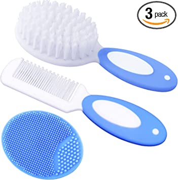 Baby Hair Brush, Cradle Cap Brush, Baby Hair Comb, Baby Hair Brush and Comb Set for Newborns & Toddlers, Baby Brush Soft Bristles, Ideal for Cradle Cap, Perfect Baby Registry Gift (Blue)