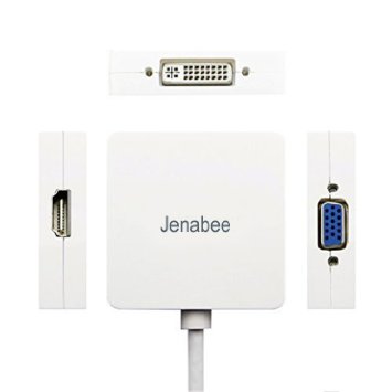 Jenabee® 3in1 Mini Displayport to HDMI DVI VGA Adapter Cable for Mac Book, iMac, Mac Book Air, Mac Book Pro and Mac Mini