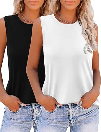 Zeagoo 2024 Womens Tank Tops 2 Pack Casual Sleeveless Crewneck Loose Fit T Shirts Summer Tunic Blouse