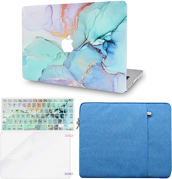 LuvCase 4in1 Laptop Case for MacBook Pro 13"(2020) with Touch Bar A2251/A2289 Hard Shell Cover, Sleeve, Keyboard Cover & Screen Protector (Teal Marble)