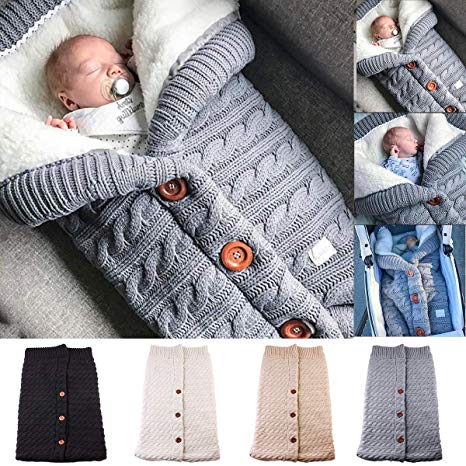 Newborn Baby Swaddle Blanket Stroller Wrap Plus Velvet, Yinuoday Baby Kids Toddler Thick Knit Soft Warm Fleece Blanket Swaddle Sleeping Bag Sleep Sack Stroller for Boys and Girls (Grey)