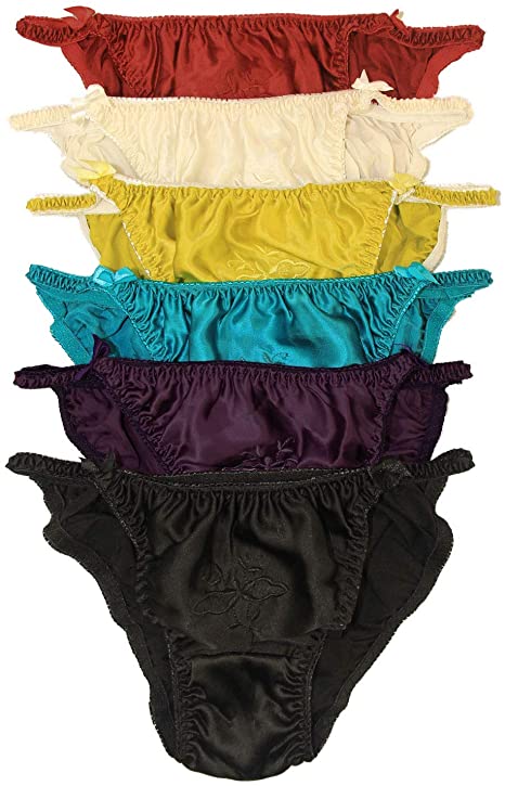 Paradise Silk Silk Women's String Bikini Panties W/Cotton Crotch Economic Pack (Pack of 6)