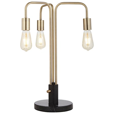 Rivet Theory Edison Bulb 3-Arm Table Lamp, 21.5"H, With Bulbs, Black and Brass