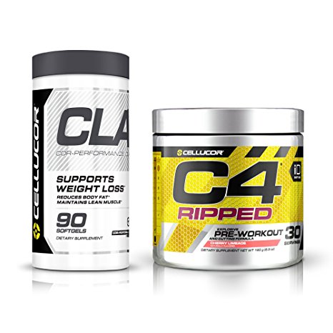 Cellucor C4 Ripped Pre Workout Powder   Fat Burners for Men & Women, Weight Loss & Energy, Cherry Limeade, 30 Servings   Cellucor CLA Weight Loss Supplement, 90 Softgels