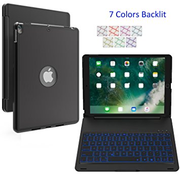 SZILBZ New iPad Pro 10.5 Keyboard Case.LED 7 Color Backlit.Ultra Silm Hard Shell Aluminum Alloy Folio Stand Cover for iPad pro 10.5 Inch(model(A1701/A1709) (Black)