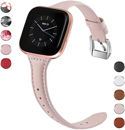 Maledan Compatible with Fitbit Versa Bands for Women Men Large Small, Slim Genuine Leather Band Accessories Replacement Strap Compatible with Fitbit Versa Smart Watch/Versa Lite/Versa SE/Versa 2