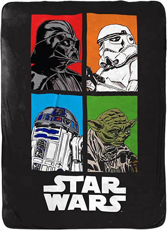 Jay Franco Star Wars Classic Blanket - Measures 62 x 90 inches, Kids Bedding Features Darth Vader, Stormtrooper, Yoda, and R2-D2-Fade Resistant Super Soft Fleece - (Official Star War Product)