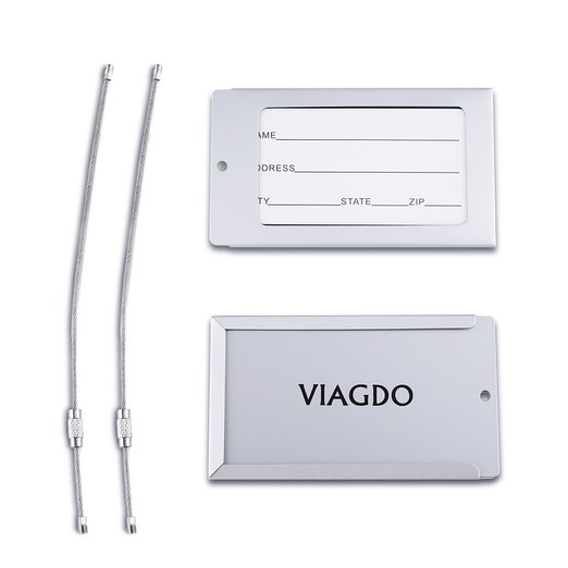 Viagdo Luggage Tags Business Card Holder Suitcase Label with Steel Cable Wire Sliver Travel ID Tag, 2pcs