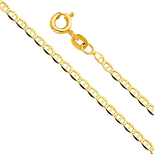 14k REAL Yellow Gold Solid 1.5mm Flat Mariner Chain Necklace with Spring Ring Clasp