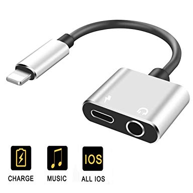 Headphone Adapter for iPhone 8/8 Plus 3.5mm Adapter Splitter Jack Aux Audio Charger for iPhone/Xs/Xs Max/XR/7/7 Plus Earphone Adaptor Charger Cables & Audio Connector Dongle Support All iOS System