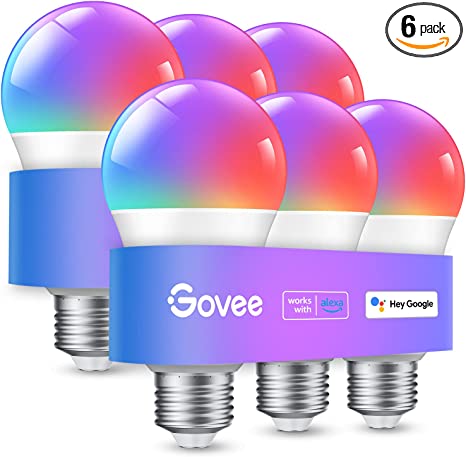 Govee Smart Light Bulbs, WiFi & Bluetooth Color Changing Light Bulbs, Music Sync, 16 Million DIY Colors RGBWW Color Lights Bulb, Work with Alexa, Google Assistant & Govee Home App, 6 Pack