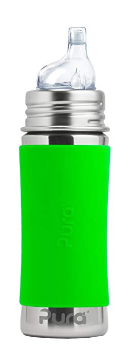 Pura Kiki 11 oz / 325 ml Stainless Steel Sippy Cup with Silicone XL Sipper Spout & Sleeve, Green (Plastic Free, NonToxic Certified, BPA Free)
